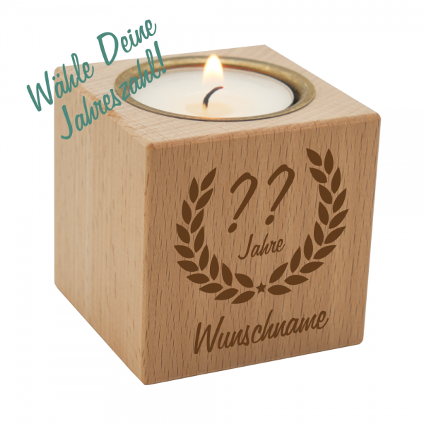 Teelichthalter Ehrenranke aus Holz zum Geburtstag - Dein Wunschjahr