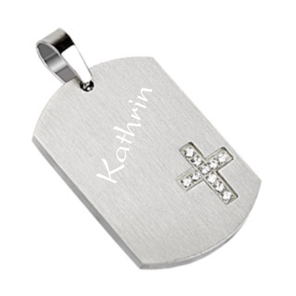 Gravuranhänger Dog Tag mit Kreuz  - Onlineshop Trendgravur