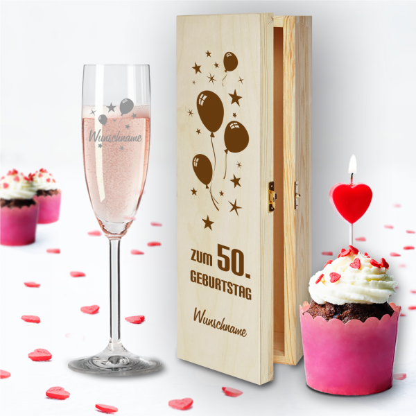 Geschenkbox und Sektglas von Leonardo Luftballons zum 50.Geburtstag