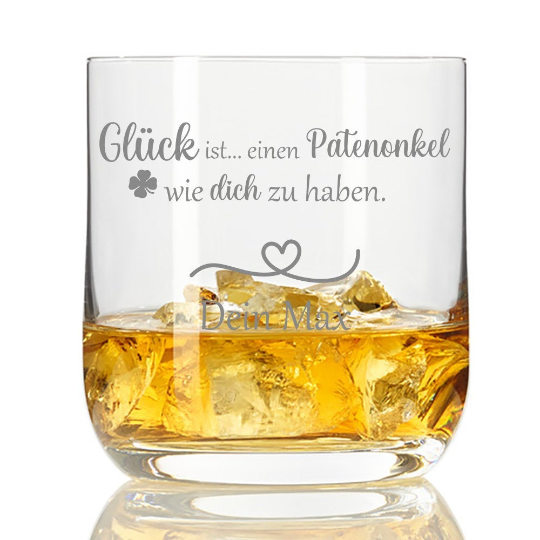 Whiskyglas mit Gravur Glück ist einen Patenonkel wie dich zu haben mit Wunschnamen