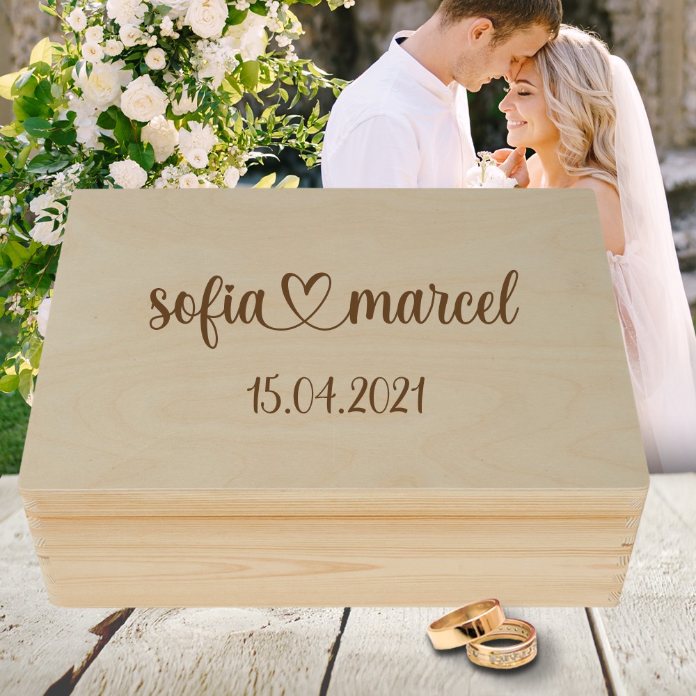 Erinnerungskiste Geschenkidee zur Hochzeit elegant mit Wunschnamen...  - Onlineshop Trendgravur