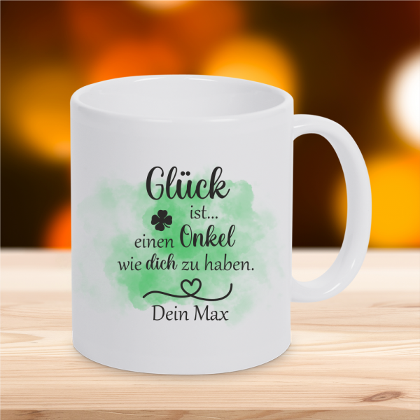 Personalisierte Tasse Glück ist... einen Onkel wie dich zu haben mit Wunschnamen