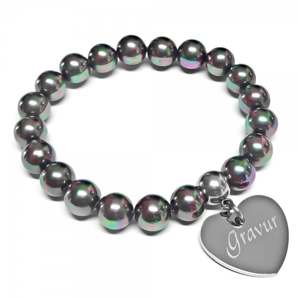 Trendgravur Perlen-Armband mit Gravur und Herz-Anhänger AG-B016