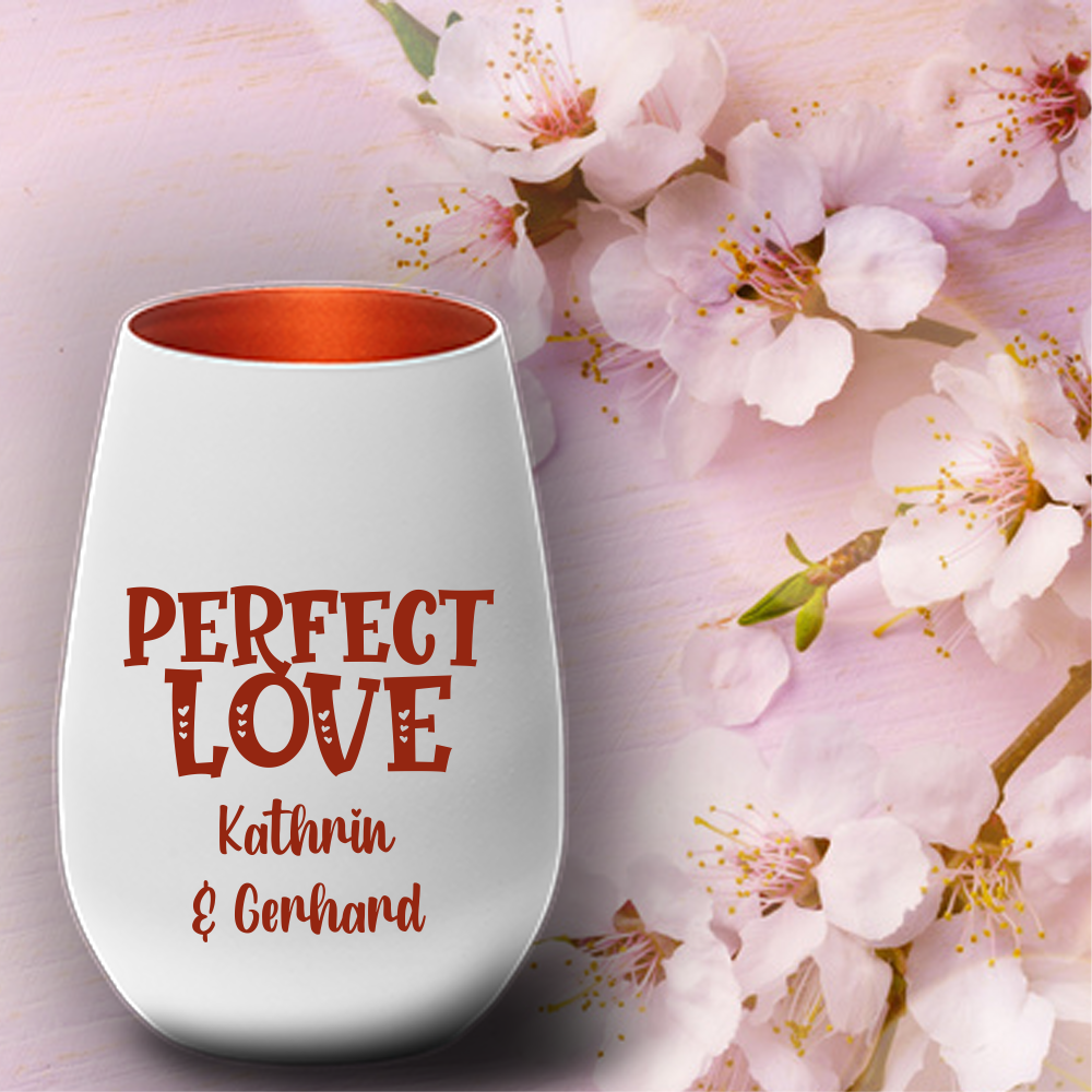 Windlicht zum Valentinstag Perfect Love mit Deinen Wunschnamen  - Onlineshop Trendgravur