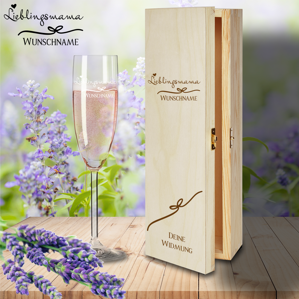 Geschenkbox Lieblingsmama mit Sektglas von Leonardo und Gravur  - Onlineshop Trendgravur
