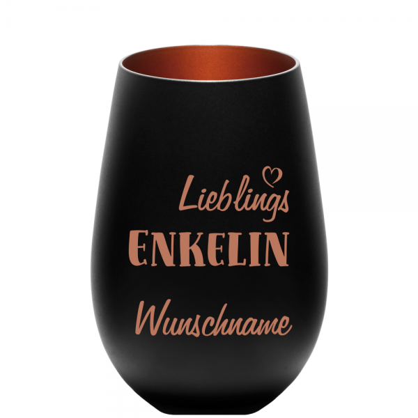 Windlicht Lieblings-Enkelin mit Wunschnamen schwarz-bronze