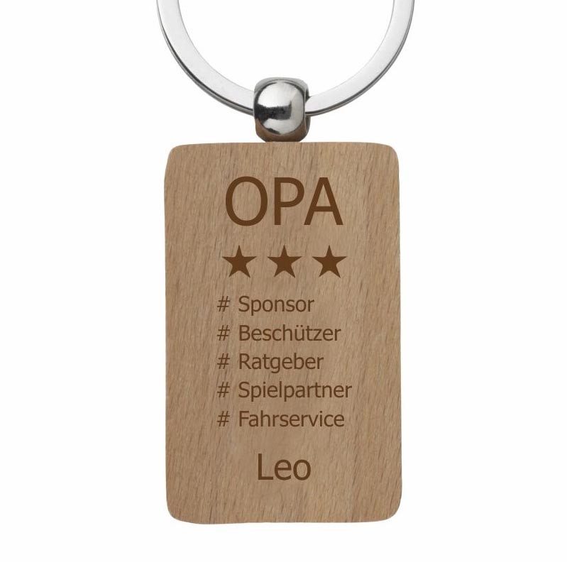 Holz Schlüsselanhänger mit Gravur Hashtag Opa  - Onlineshop Trendgravur