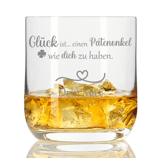 Whiskyglas mit Gravur Glück ist einen Patenonkel wie dich zu haben...  - Onlineshop Trendgravur