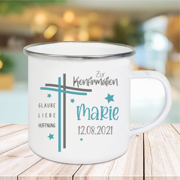 personalisierte Tasse zur Konfirmation Kreuz