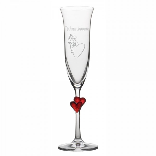 Stölzle Sektglas L'Amour rot mit Wunschnamen -Herzrose