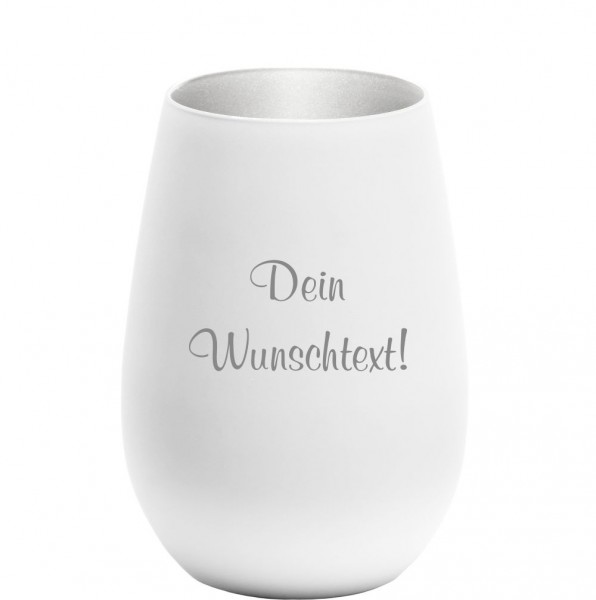 Windlicht mit Gravur weiss-silber Wunschtext