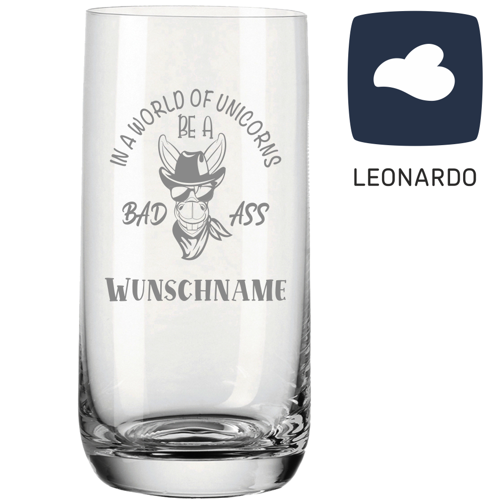 Trinkglas von Leonardo mit Wunschname BAD ASS  - Onlineshop Trendgravur