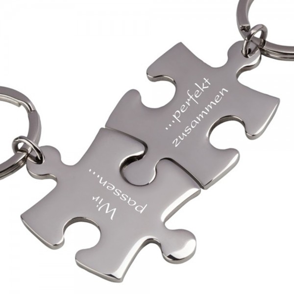 Trendgravur Partner-Schlüsselanhänger mit Gravur Puzzle silber