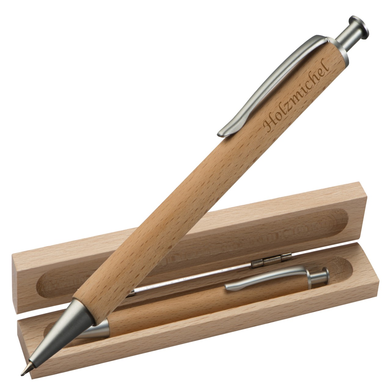 Trendgravur Holzkugelschreiber mit Etui eckig