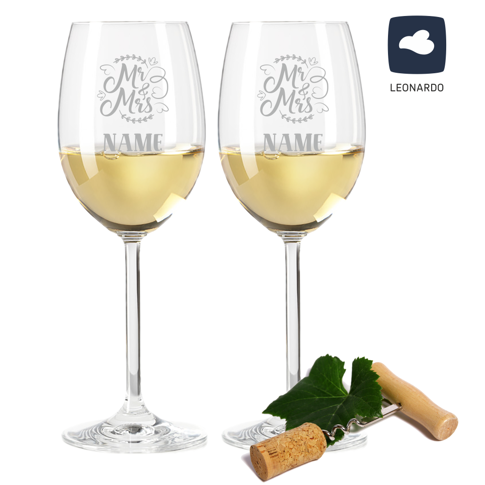 Weißwein Set Leonardo Mr. Mrs. mit Gravur  - Onlineshop Trendgravur