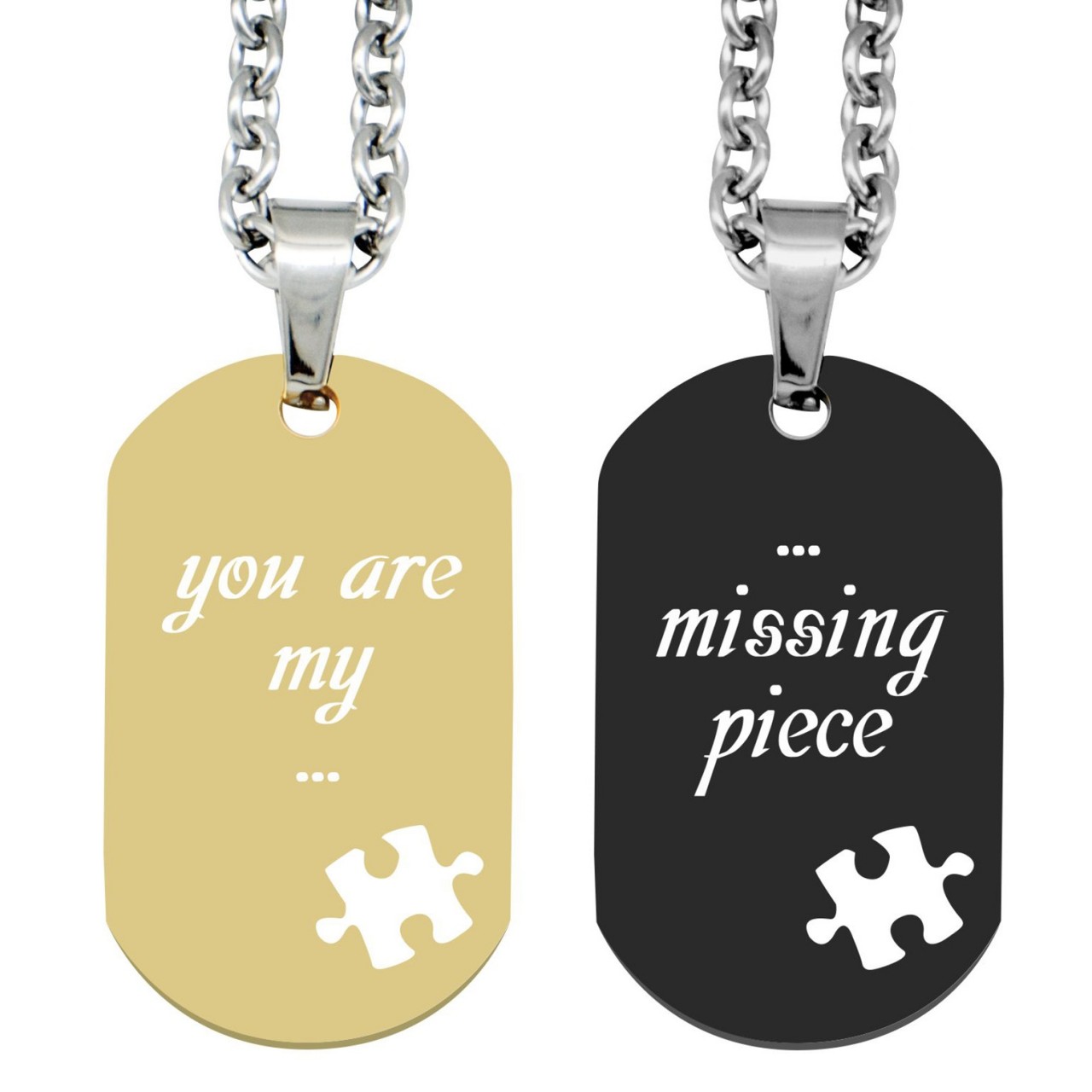 Partner Anhänger mit Gravur DogTag Puzzle gold schwarz  - Onlineshop Trendgravur