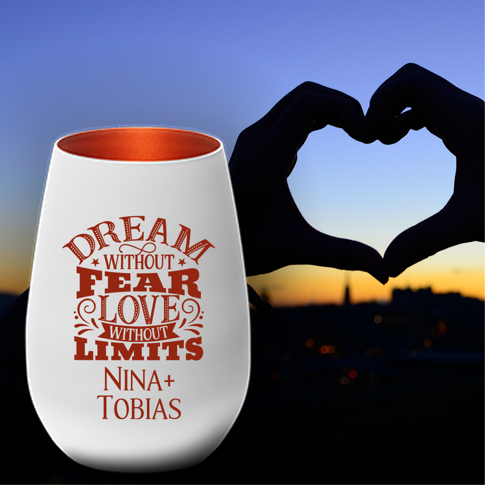 Windlicht zum Valentinstag Dream without fear love without...  - Onlineshop Trendgravur