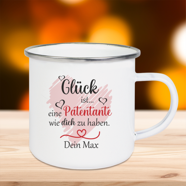 Tasse Emaille Patentante - Glück ist... Geschenk für Paten