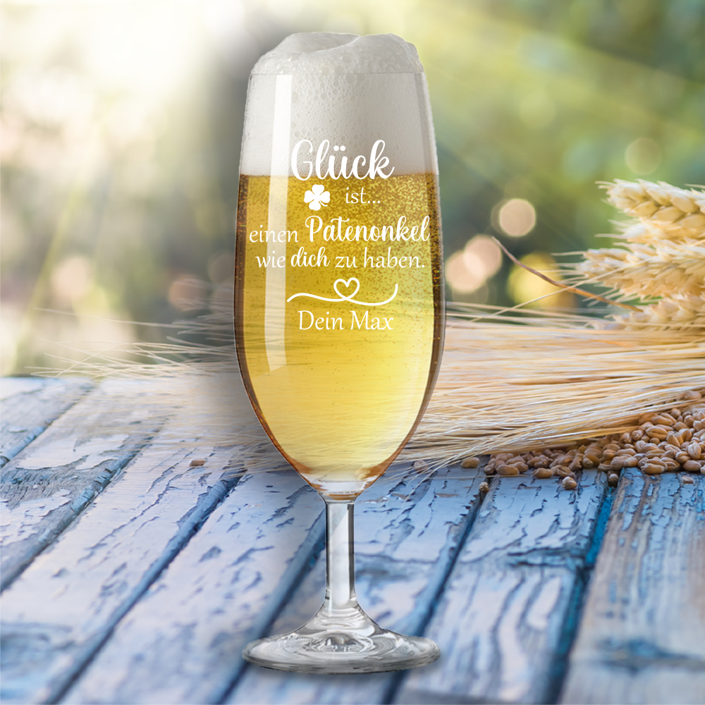 personalisiertes Bierglas Glück ist einen Patenonkel... mit...  - Onlineshop Trendgravur