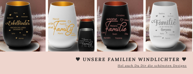 Familien-Windlichter -tolle Designs in vielen Farben