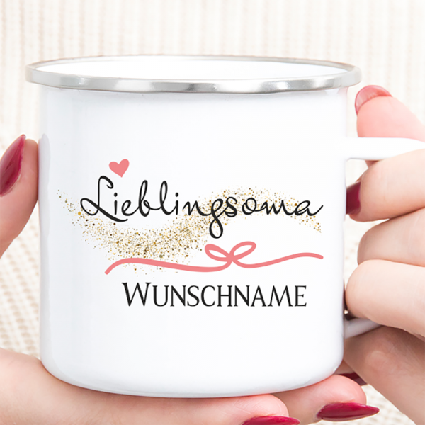 Personalisierte Tasse Emaille Lieblingsoma