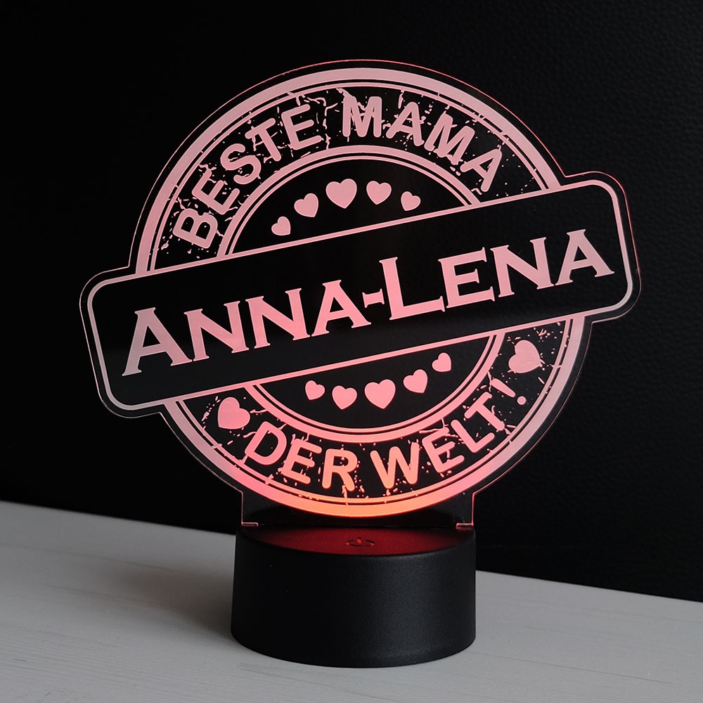 LED Dekolicht Button Beste Mama mit Wunschnamen  - Onlineshop Trendgravur