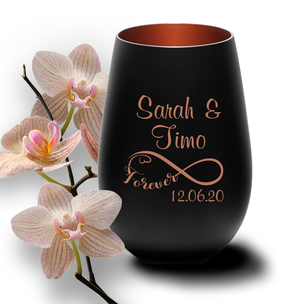 Windlicht mit Gravur schwarz bronze zur Hochzeit Infinity  - Onlineshop Trendgravur