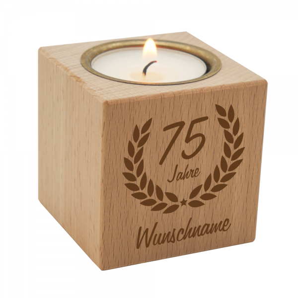 Teelichthalter Ehrenranke aus Holz zum 75. Geburtstag