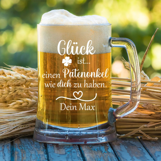 personalisierter Bierkrug Glück ist einen Patenonkel