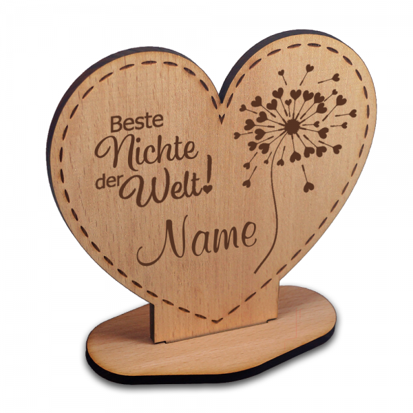 Herz-Aufsteller aus Holz mit Pusteblumenmotiv für die &quot;Beste Nichte&quot;