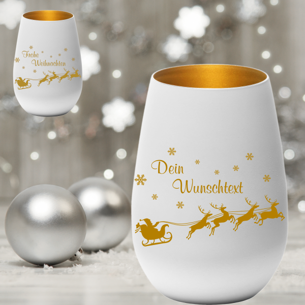 Windlicht mit Weihnachtsmotiv und Wunschtext