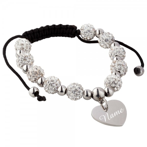 Trendgravur Shamballa-Armband mit Gravur Strass-Perlen
