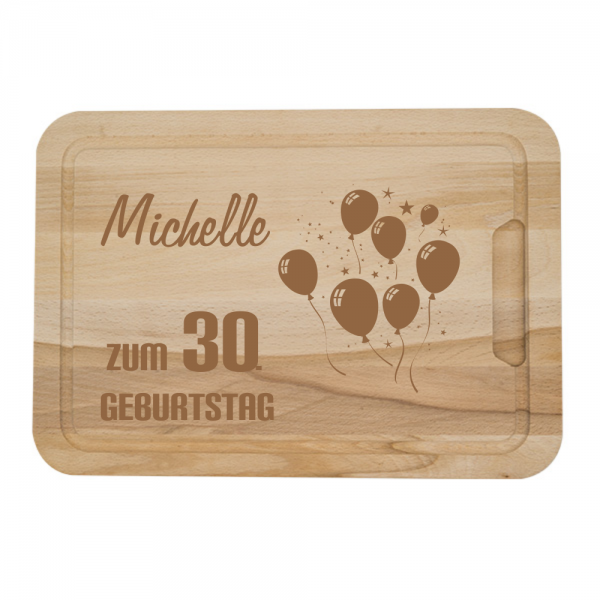 Personalisiertes Schneidebrett zum 30. Geburtstag -Luftballons