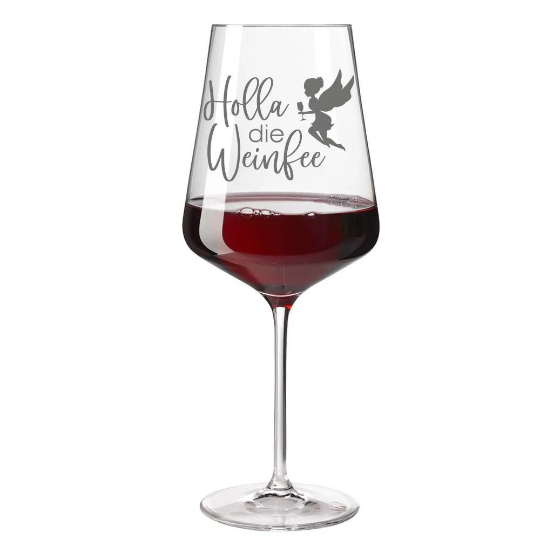 Weinglas mit Gravur Holla die Weinfee Rotwein