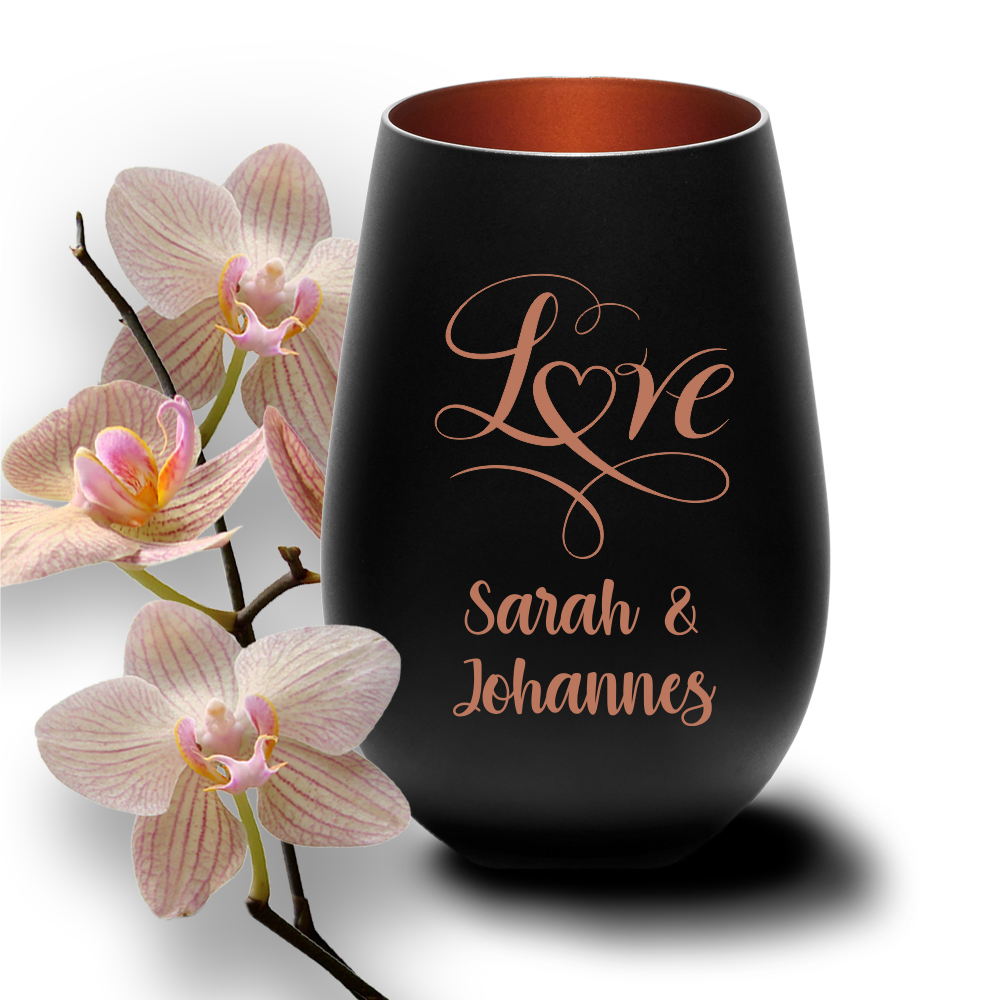 Windlicht mit Gravur schwarz bronze zur Hochzeit Love  - Onlineshop Trendgravur