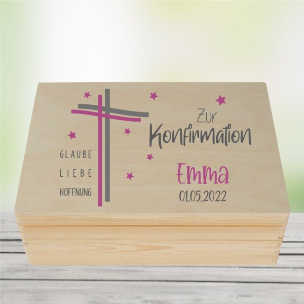 personalisierte Erinnerungskiste zur Konfirmation - Kreuz