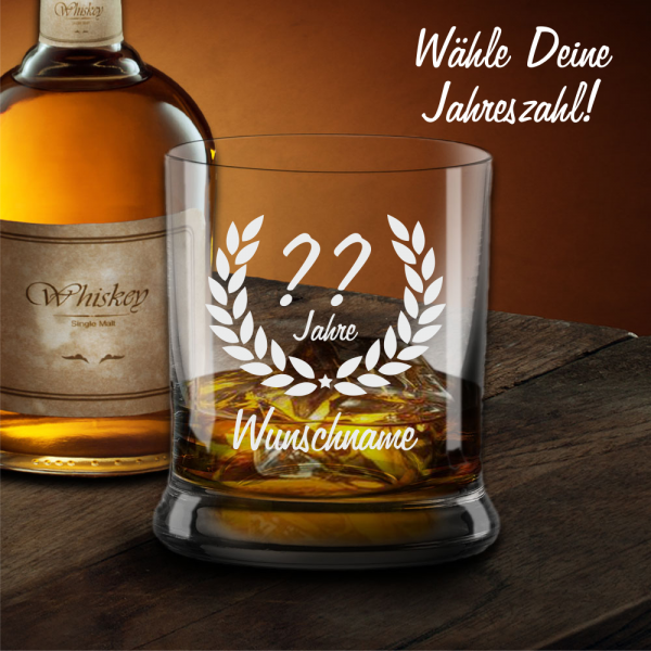 Whisky-Glas mit Namensgravur zum Geburtstag Dein Wunschjahr