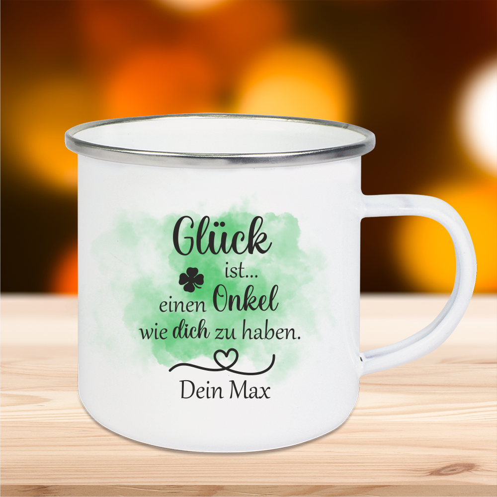 Emaille Tasse Glück ist... einen Onkel wie dich zu haben mit...  - Onlineshop Trendgravur