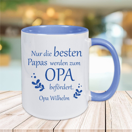 Tasse Nur die besten Papas werden zum Opa befördert mit Wunschgravur  - Onlineshop Trendgravur