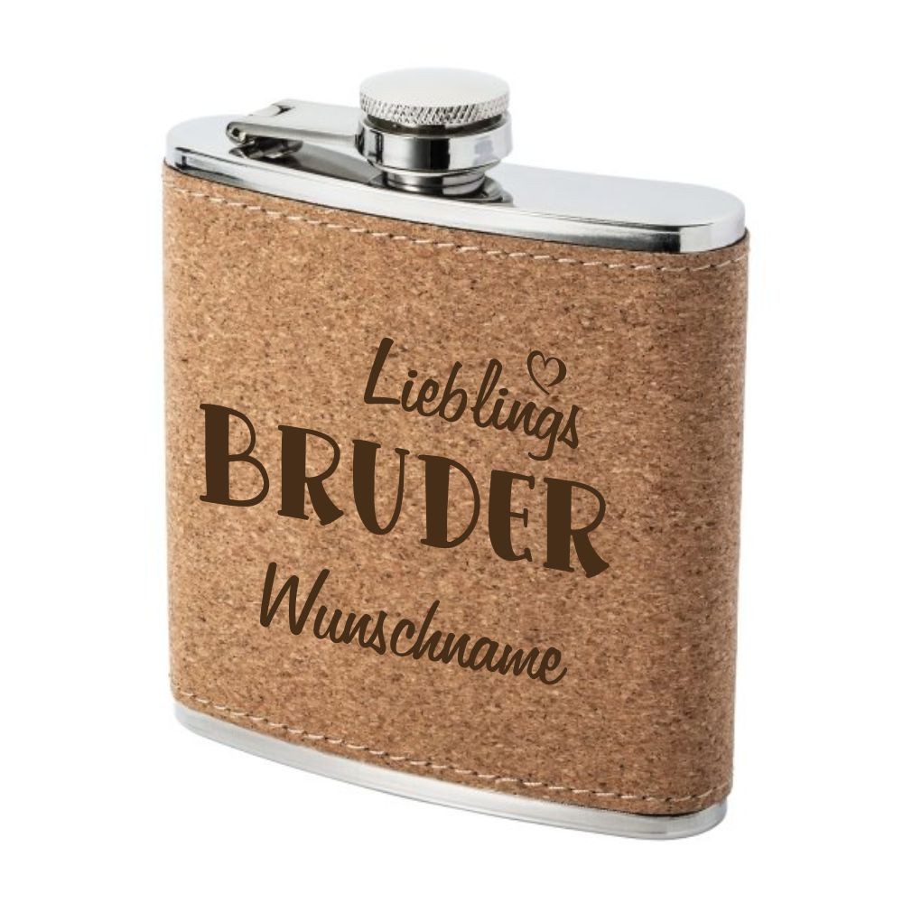 Trendgravur Flachmann Kork mit Gravur Lieblings-Bruder und Wunschnamen