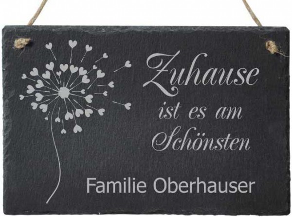 Türschild mit deinem Wunschnamen - Zuhause ist es am Schönsten