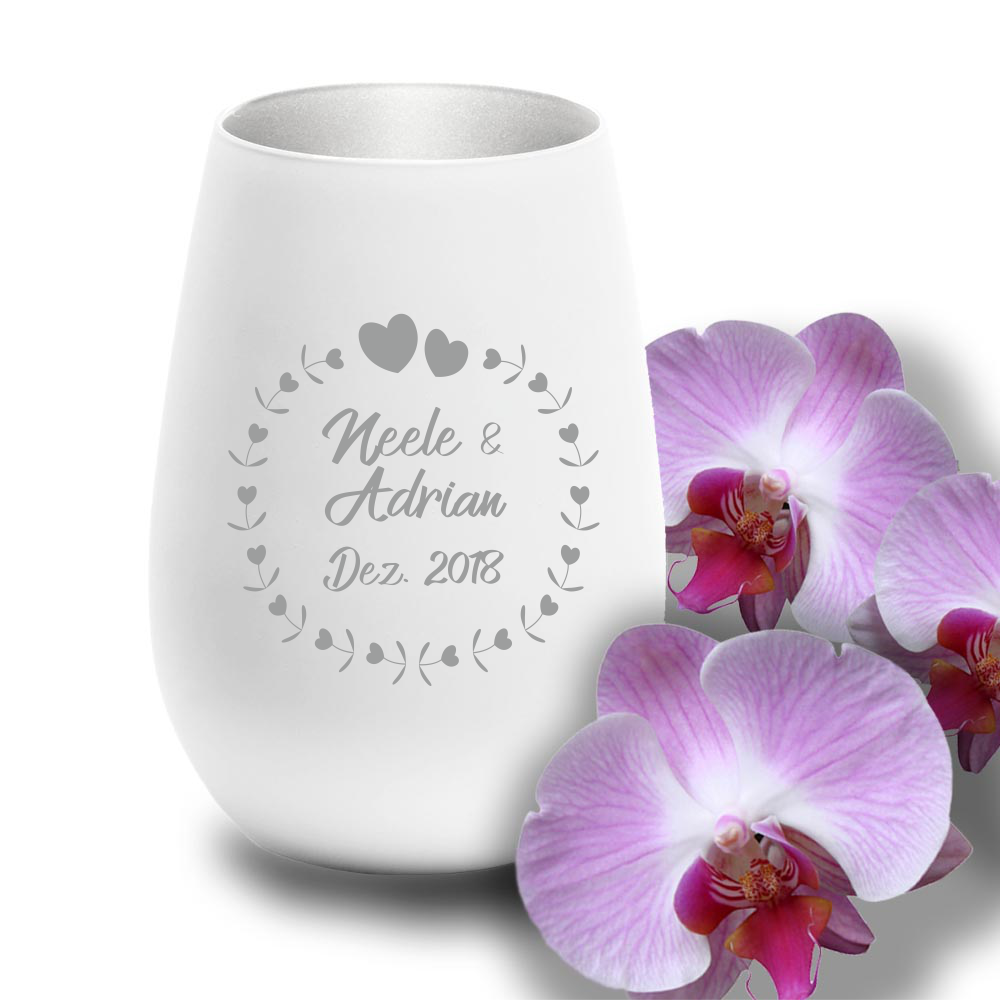 Windlicht mit Gravur zur Hochzeit Herzkreis  - Onlineshop Trendgravur