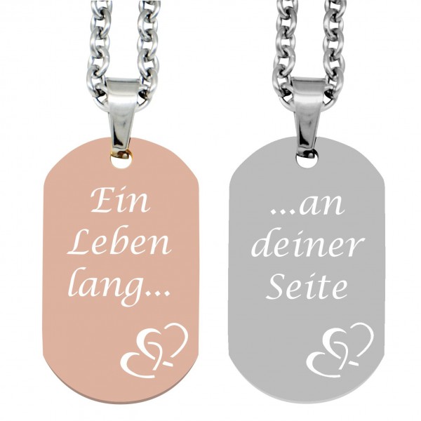 Partner-Anhänger mit Gravur DogTag Herzen roségold silber