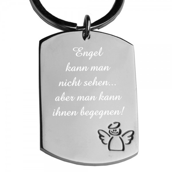 Edelstahl-Schlüsselanhänger mit Gravur Dog-Tag Engel