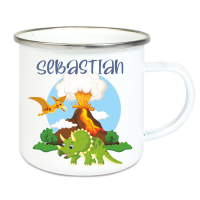 Emaille Tasse für Kinder mit Deinem Namen -Dinos Emaille Tasse für Kinder mit Deinem Namen -Dinos