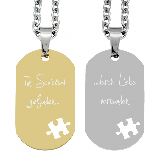 Partner-Anhänger mit Gravur DogTag Puzzle gold silber