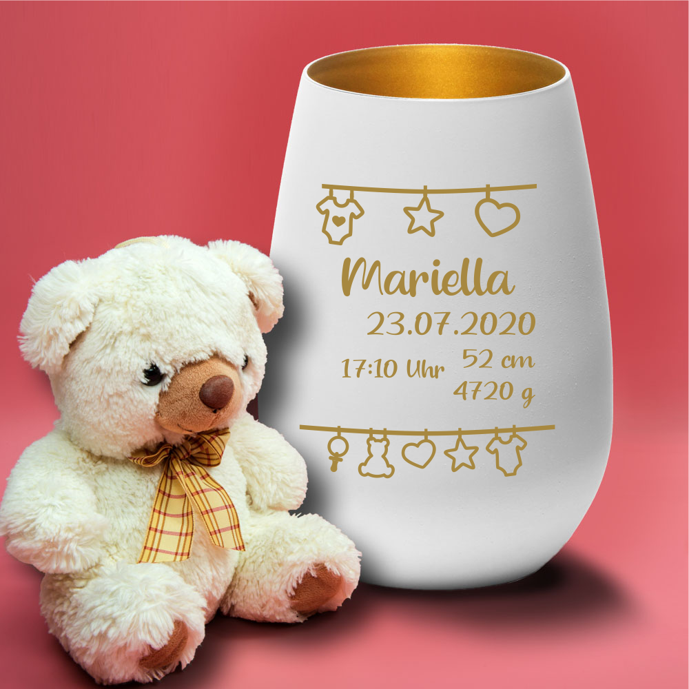 Personalisiertes Windlicht zur Geburt  - Onlineshop Trendgravur