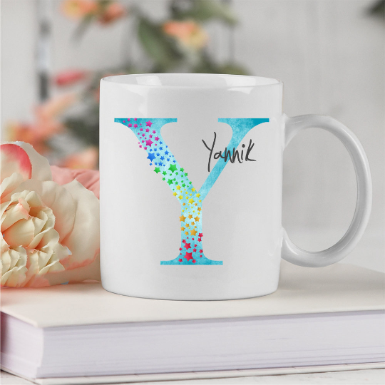 personalisierte Tasse Buchstabentasse Initial Sterne mit...  - Onlineshop Trendgravur