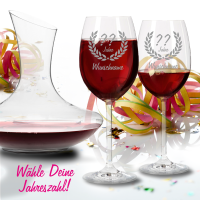 Personalisierte Rotweingläser mit Dekanter Geschenk-Set zum Geburtstag - Wunschjahr