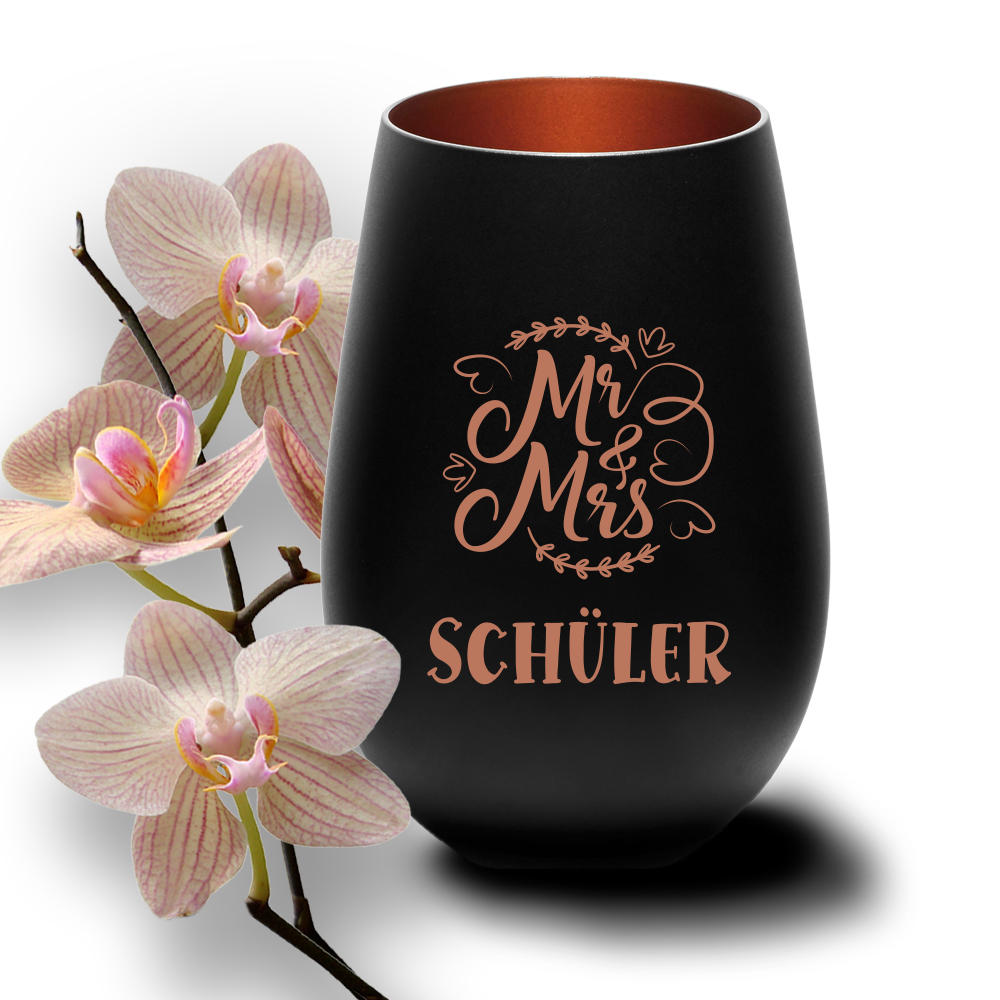 Windlicht mit Gravur Mr. Mrs zur Hochzeit schwarz bronze  - Onlineshop Trendgravur